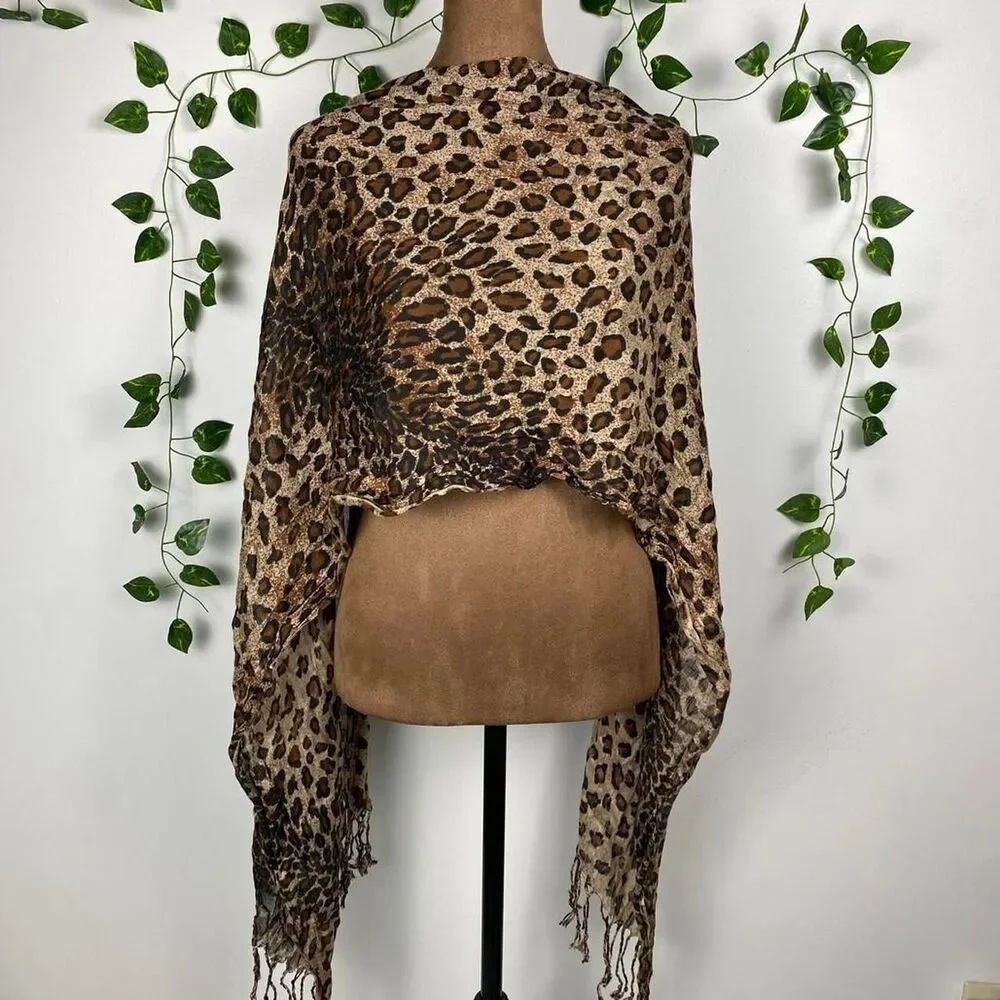 Leopard print scarf y2k indie sleaze fringe detailing shawl grunge indie sleaze